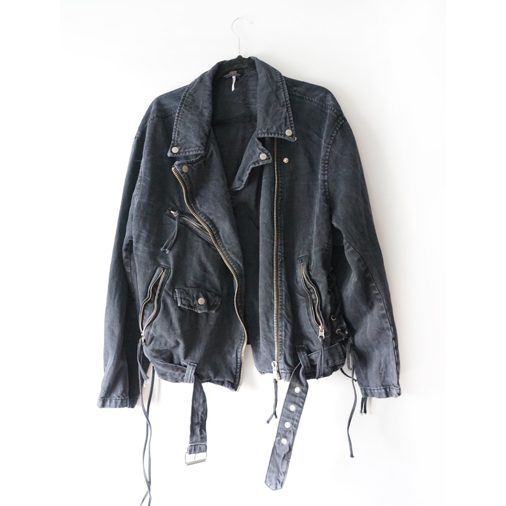Free People Denim Moto Jacket